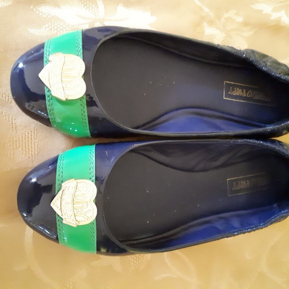 COACH Dark Blue Gold Logo Ballerina Flats Shoes 39